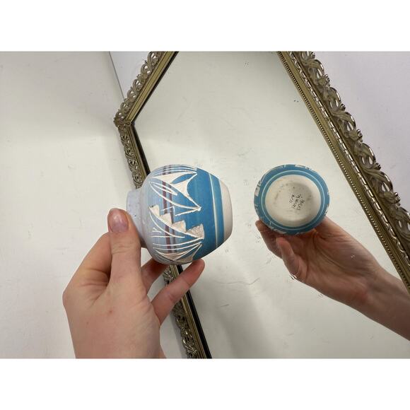 Vintage Miniature Vase Mesa Verde hand made native american indian blue bowl - Picture 5 of 9